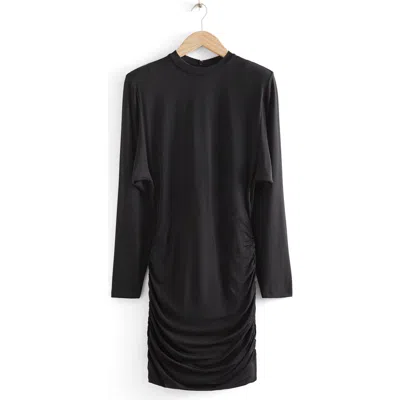 & Other Stories Ruched Long Sleeve Dress In Black