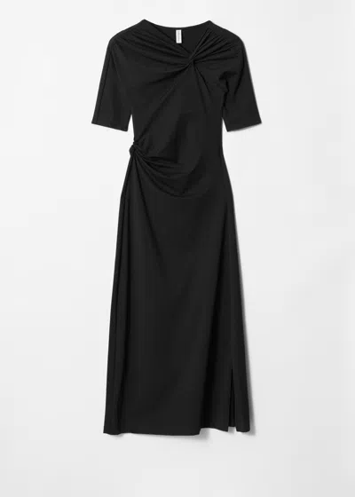 & Other Stories Ruched Midi Dress In Black
