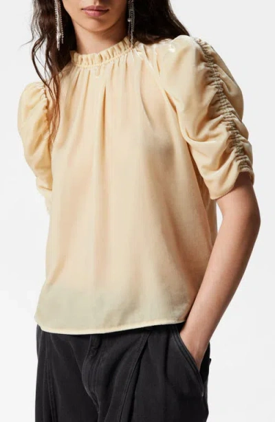 & Other Stories Ruched Puff Sleeve Velvet Top In Beige Dusty Light