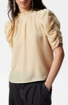 & Other Stories Ruched Puff Sleeve Velvet Top In Beige Dusty Light