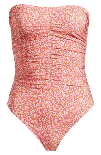& Other Stories Ruched Strapless One-piece Swimsuit In Pink