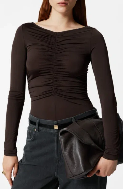 & Other Stories Ruched Top In Brown Dark