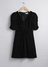& Other Stories Ruched Velvet Mini Dress In Black