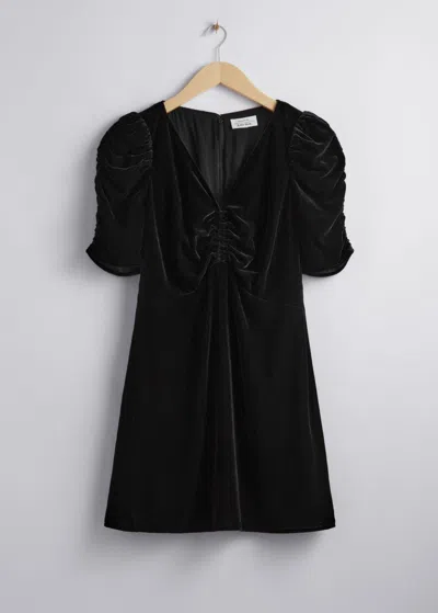 & Other Stories Ruched Velvet Mini Dress In Black