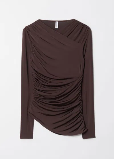 & Other Stories Ruched Wrap Top In Brown