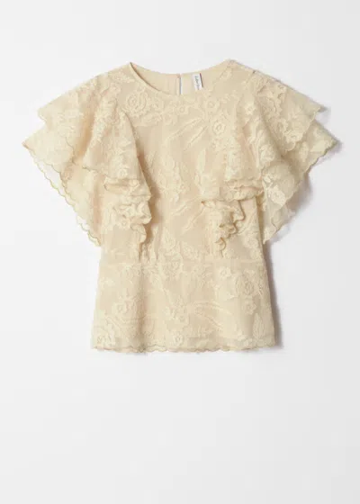 & Other Stories Ruffle Lace Blouse In Beige