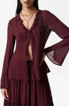 & Other Stories Ruffle Slit Front Semisheer Top In Burgundy