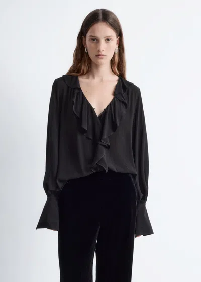 & Other Stories Ruffle V-neck Blouse In Black