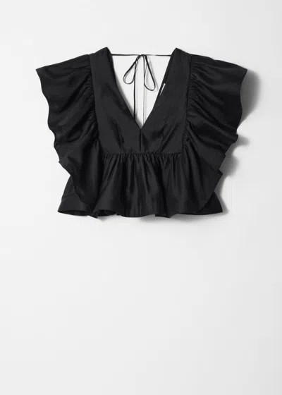 & Other Stories Ruffle V-neck Blouse In Black