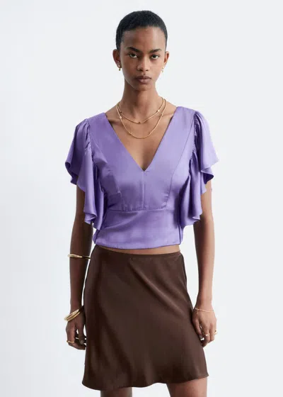 & Other Stories Ruffle V-neck Blouse In Purple