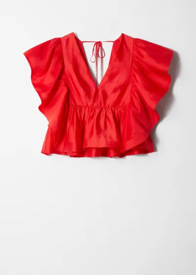 & Other Stories Ruffle V-neck Blouse In Red