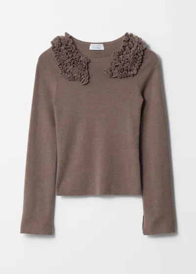 & Other Stories Ruffled Merino-blend Top In Beige