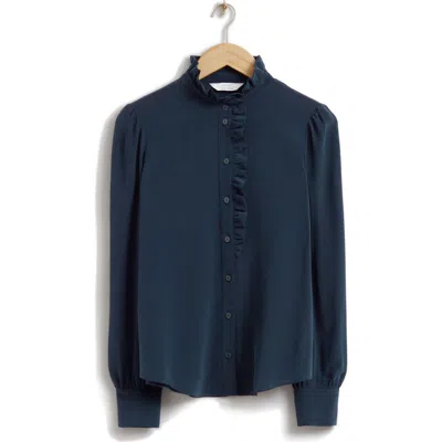 & Other Stories Ruffled Mulberry Silk Blouse In Blue