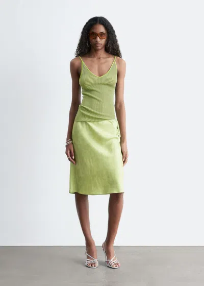 & Other Stories Satin Knee-length Slip Skirt In Green