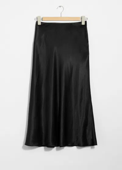 & Other Stories Satin Midi Skirt In Black