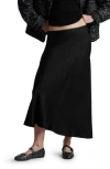 & Other Stories Satin Midi Skirt In Black Dark