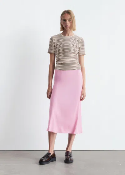 & Other Stories Satin Midi Skirt In Pink