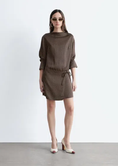 & Other Stories Satin Tie-closure Mini Dress In Brown