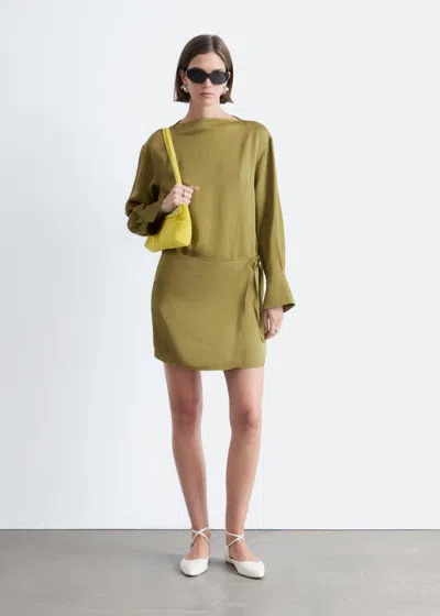 & Other Stories Satin Tie-closure Mini Dress In Green