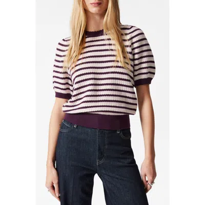 & Other Stories Scalloped Detail Puff Sleeve Cotton Sweater In Lilac Purple Dark