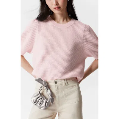 & Other Stories Scalloped Detail Puff Sleeve Cotton Sweater In Pink Dusty Light