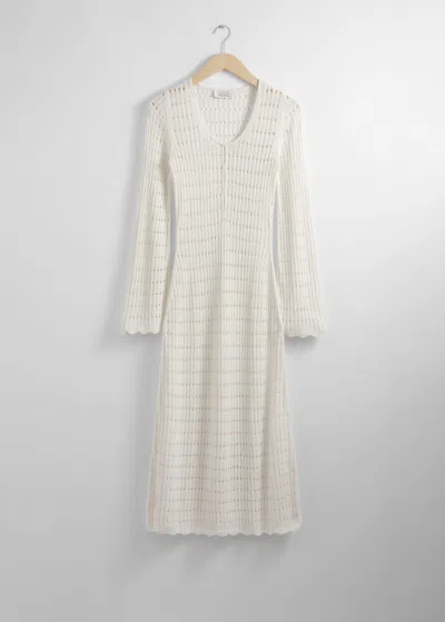 & Other Stories Scalloped Knit Midi Dress In White