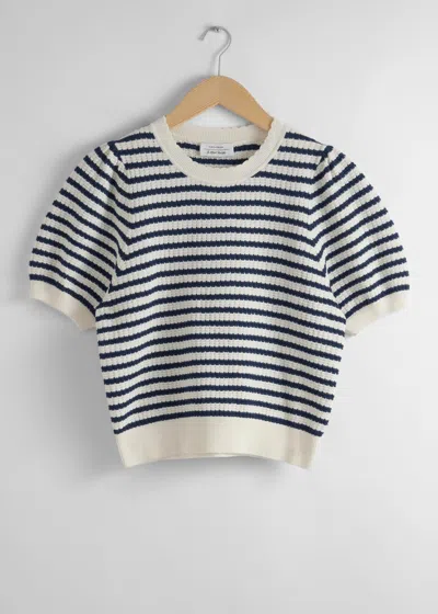 & Other Stories Scalloped Knit Top In Blue