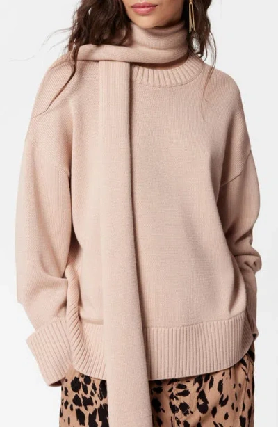 & Other Stories Scarf Detail Relaxed Wool Sweater In Beige Dusty Light