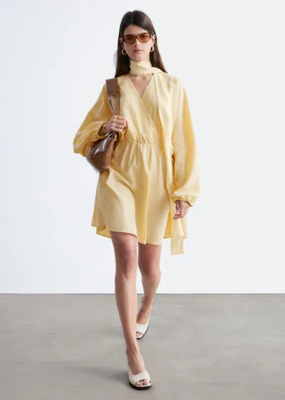 & Other Stories Scarf-detail Wrap Mini Dress In Black