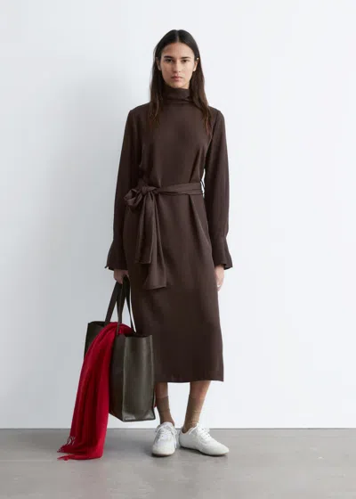 & Other Stories Scarf-neck Midi Dress In Brown