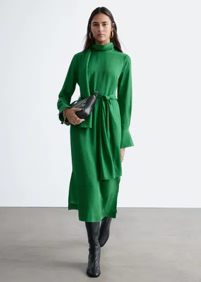 & Other Stories Scarf-neck Midi Dress In Green