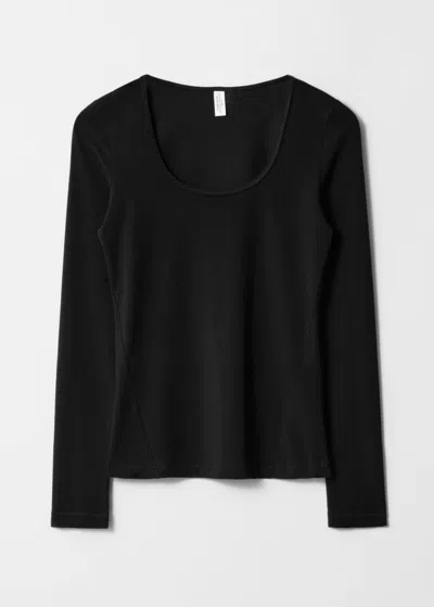 & Other Stories Scoop-neck Long-sleeve Jersey Top In Black