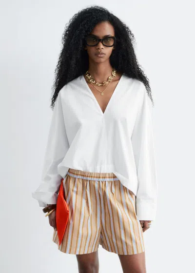& Other Stories Sculptural Cotton V-neck Blouse In White