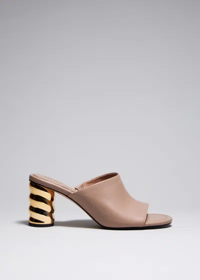 & Other Stories Sculptural Heel Leather Mules In Beige