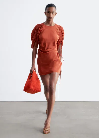 & Other Stories Sculptural Ruched Mini Dress In Orange