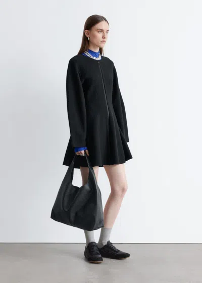 & Other Stories Sculptural-sleeve Knitted Mini Dress In Black