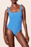 & Other Stories Seersucker One-piece Swimsuit In Blue