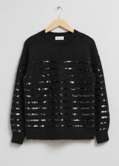 & Other Stories Sequin-stripe Knit Sweater In Black
