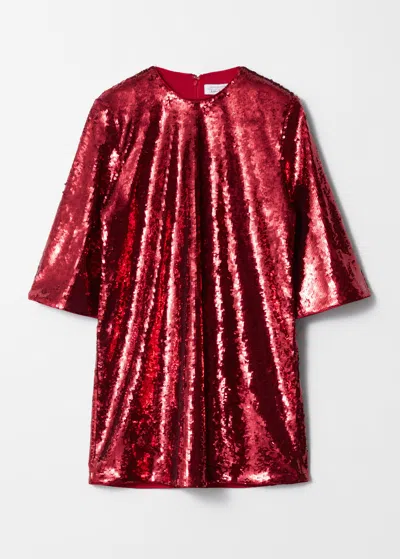 & Other Stories Sequined Mini Shift Dress In Red