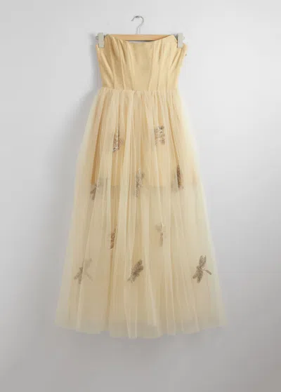 & Other Stories Sheer Corset Midi Dress In Beige