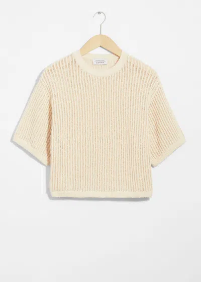 & Other Stories Sheer Rib-knit T-shirt In Beige
