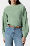 & Other Stories Shirred Bateau Neck Top In Green Medium Dusty