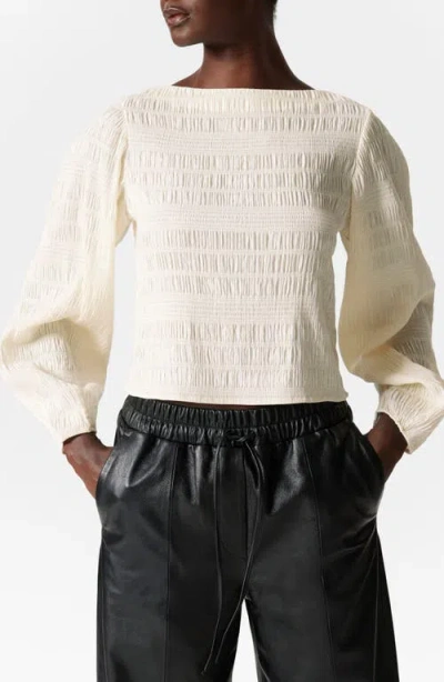 & Other Stories Shirred Bateau Neck Top In White