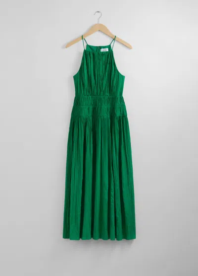 & Other Stories Shirred Sleeveless Midi Dress In Green
