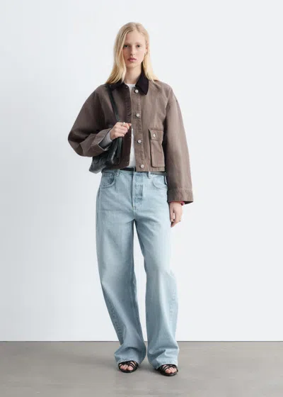 & Other Stories Short Cord-collar Denim Jacket In Brown
