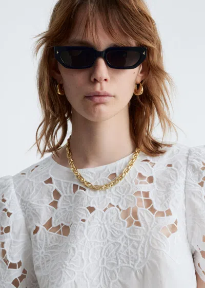 & Other Stories Short-sleeve Floral-embroidery Blouse In White