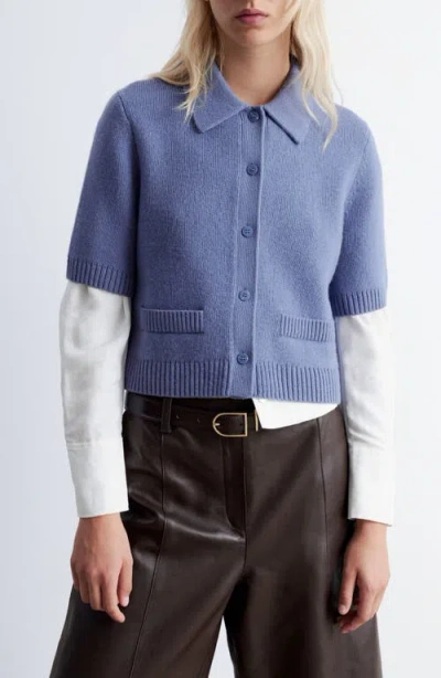 & Other Stories Short Sleeve Wool Blend Cardigan In Blue