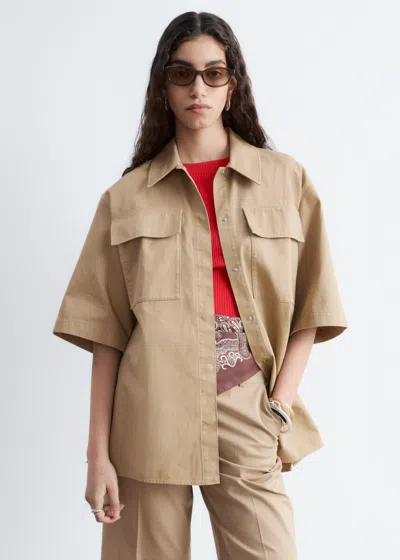 & Other Stories Short-sleeve Cotton Shirt In Neutral