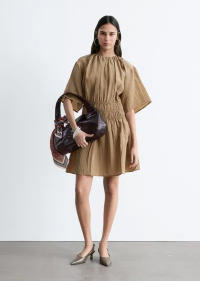 & Other Stories Short-sleeve Ruched Mini Dress In Brown