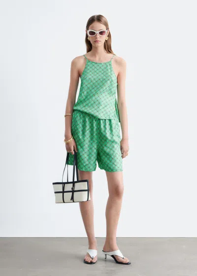 & Other Stories Silk Drawstring Shorts In Green